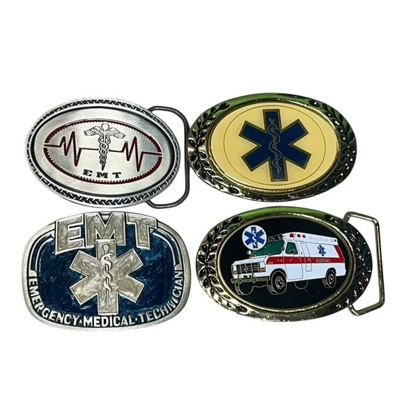 Vintage EMT Belt Buckles Lot Of 4 Emergency Medical Technician Ambulance Doctor - Picture 1 of 1